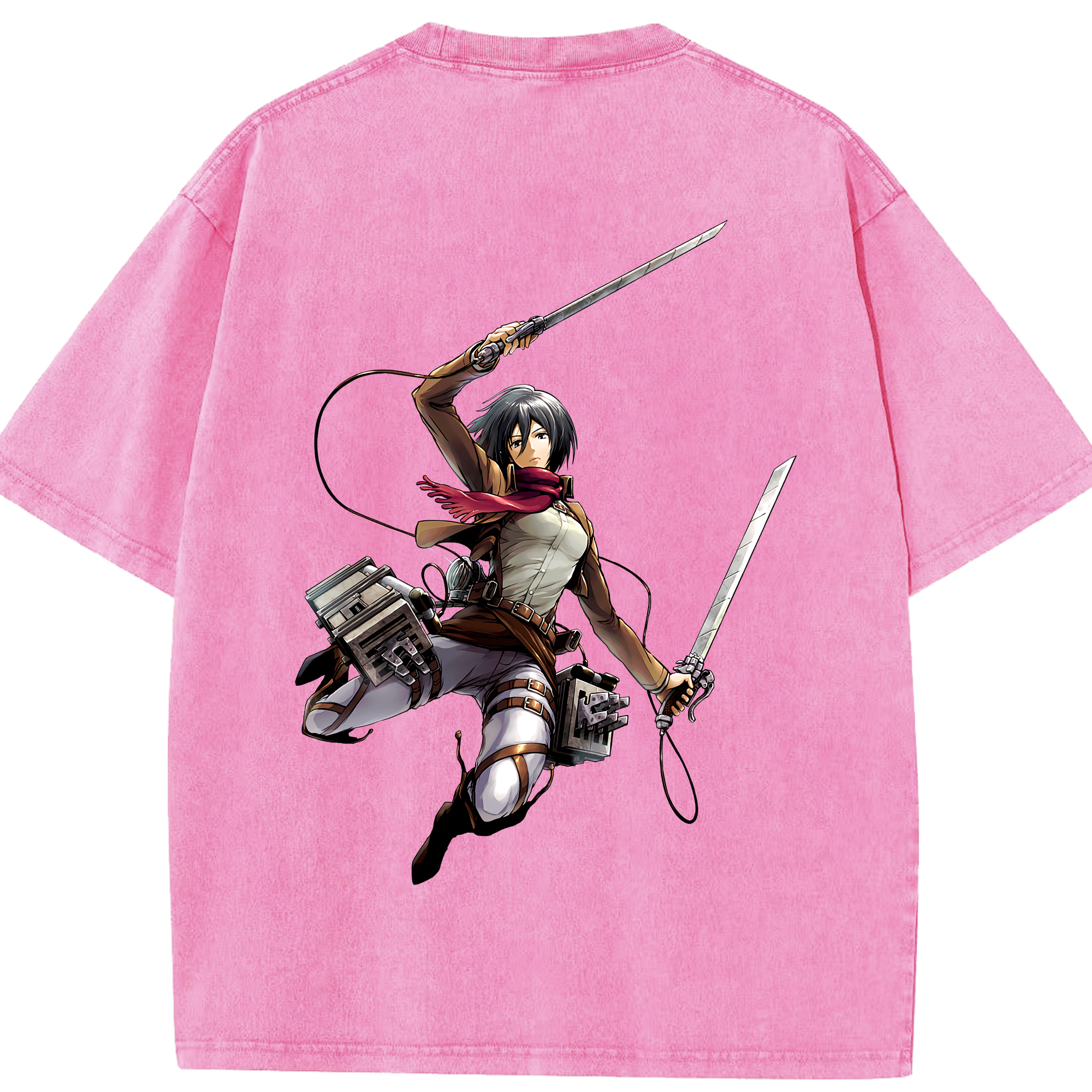 （画像用） 進撃の巨人 ミカサ·アッカーマン Attack on Titan Mikasa Ackerman 綿100% ヴィンテージ風 半袖Tシャツ（背面プリント）